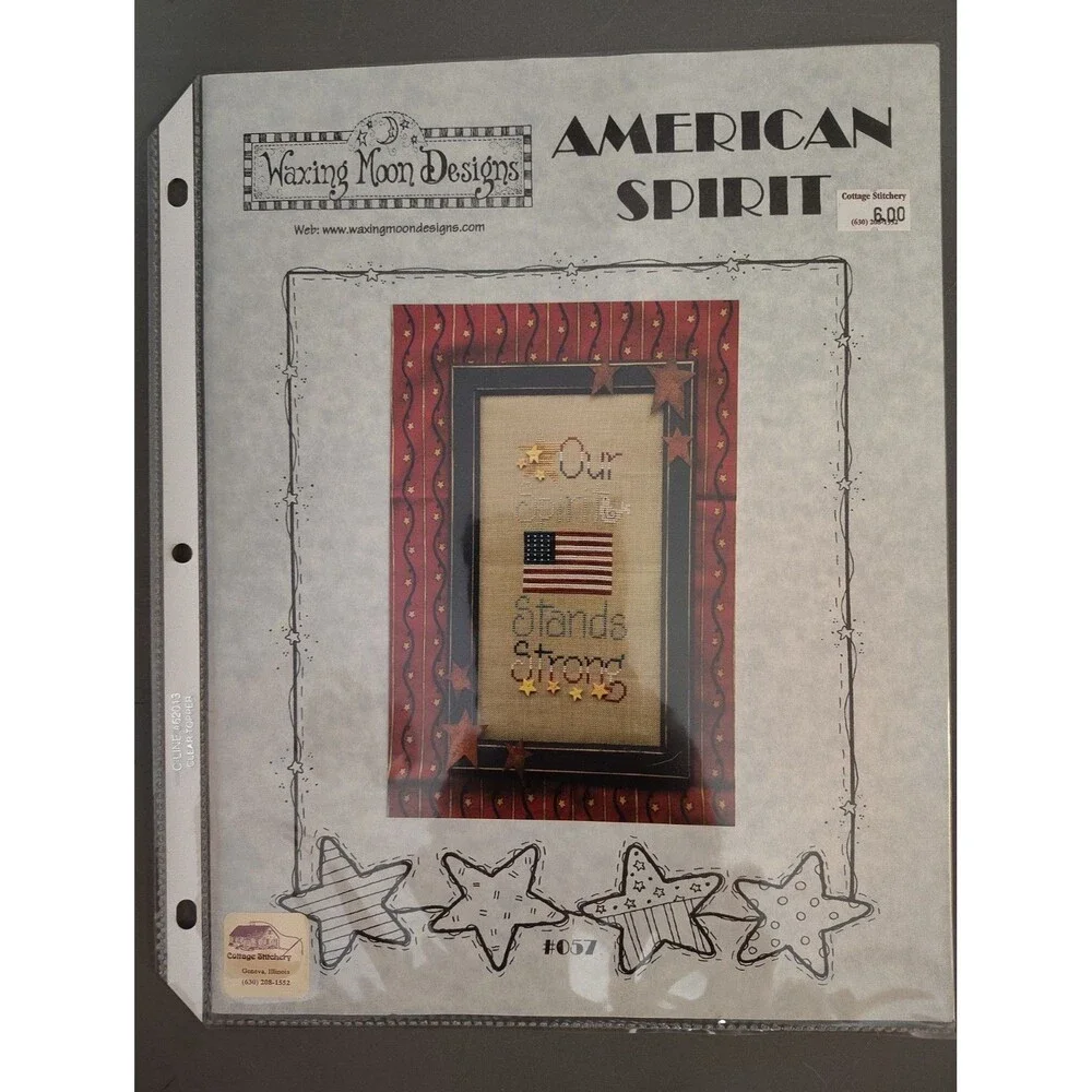 Waxing Moon Designs American Spirit Cross Stitch Pattern #057 USA Flag Primitive